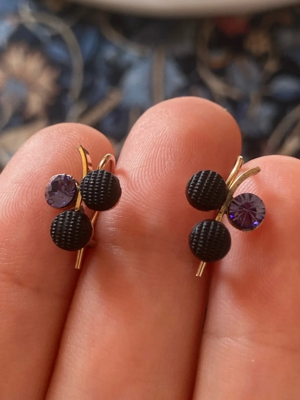 Antique/Vintage Celluloid Berry or Floral Cluster Gold-Filled Earrings